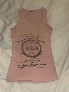 GUESS Light Pink Graphic Ribbed Tank Top